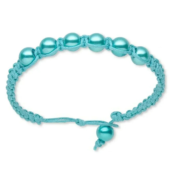 Light Blue Glass Pearl Beads Shamballa Style Macrame Bracelet - Picture 1 of 1